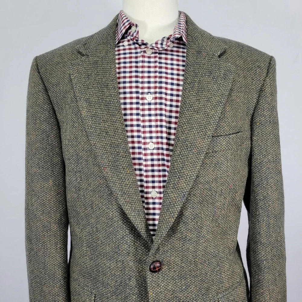 Robert Stock Men's Tweed Sport Coat Blazer Two Button Brown Barley Corn Size 42R